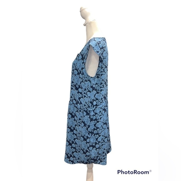 Cabi Style 5265 Blue Floral Cap Sleeve Drawstring Waist Dress Size Medium - Picture 4 of 7